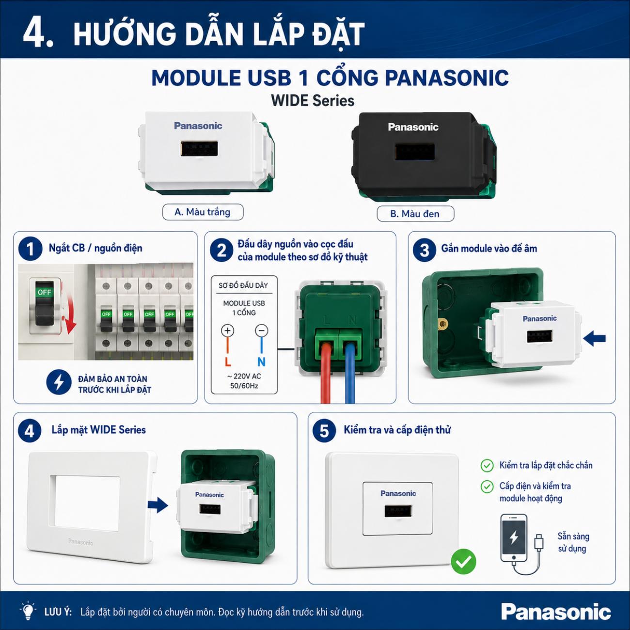 Ổ cắm USB 1 cổng Panasonic WIDE Series